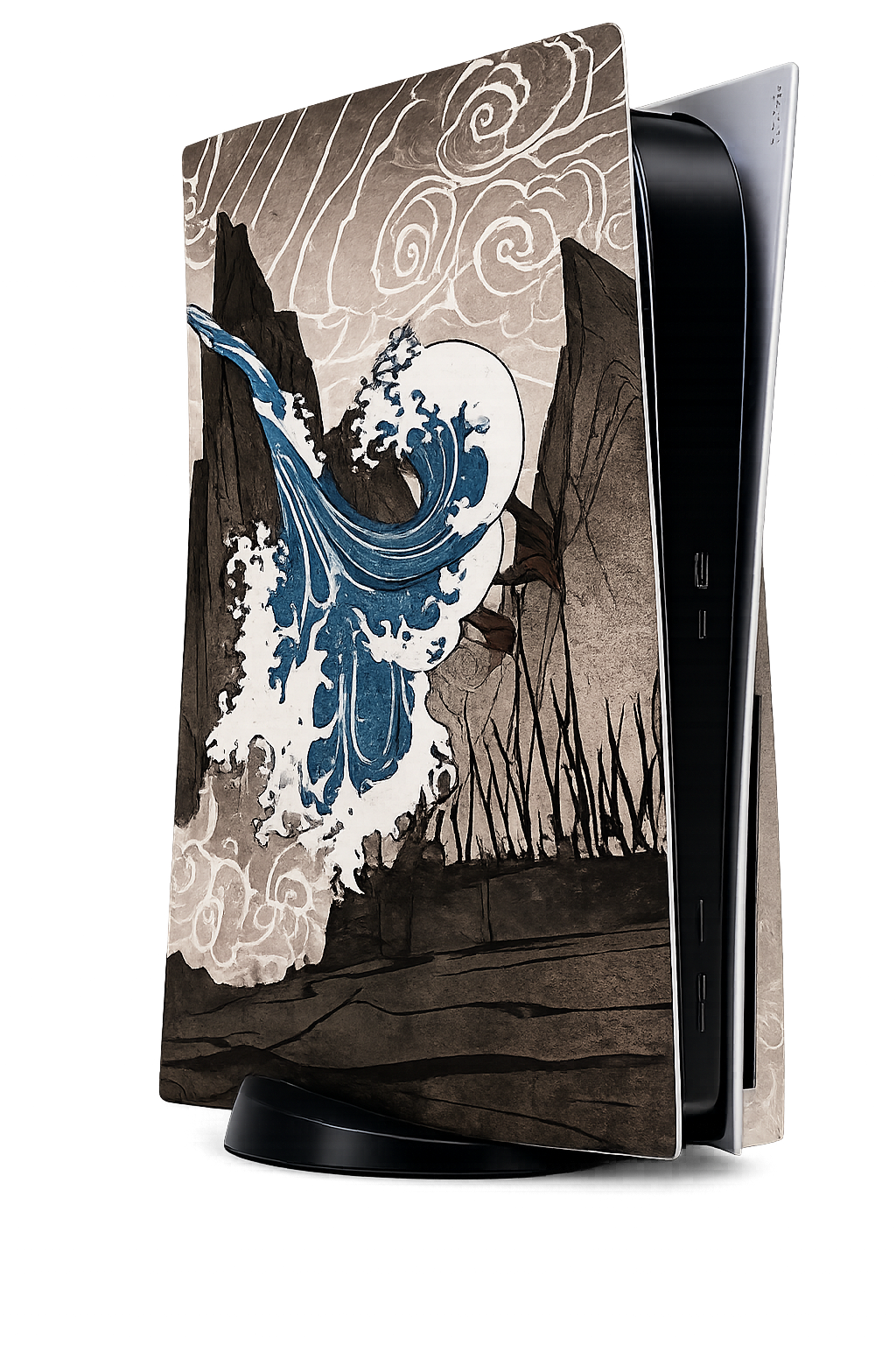 Custom PS5 console skin with wave artwork